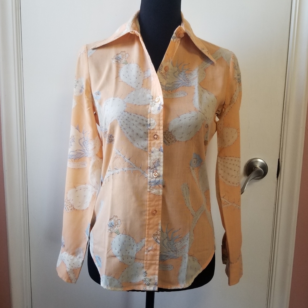 Vintage Intuitions Kathy Manning Peach Cactus Long Collar Shirt Small